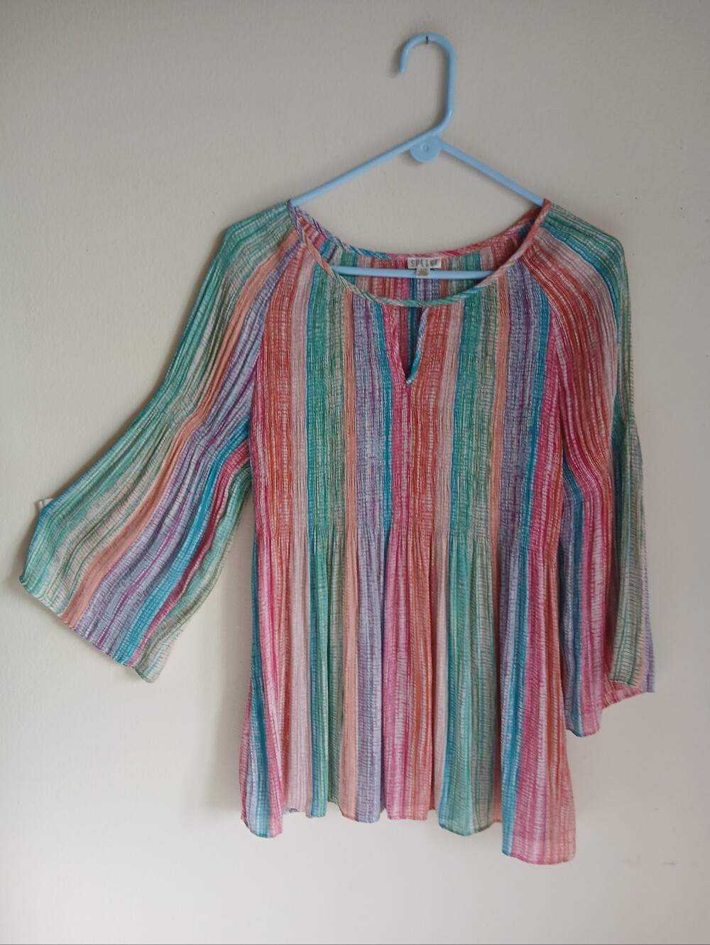 Spense Multicolor Bell Sleeves Size Large Accordion Pleat